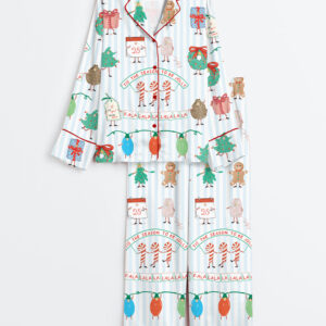 Women's Tis The Season To Be Jolly Christmas Festive Holiday Jolly Season Long Sleeve Satin Pajamas Set