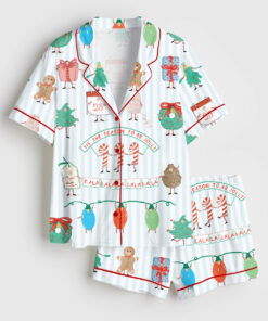 Women's Tis The Season To Be Jolly Christmas Festive Holiday Jolly Season Short Sleeve Satin Pajama Set