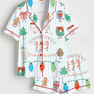 Womenâ€™s Tis The Season To Be Jolly Christmas Festive Holiday Jolly Season Short Sleeve Satin Pajama Set