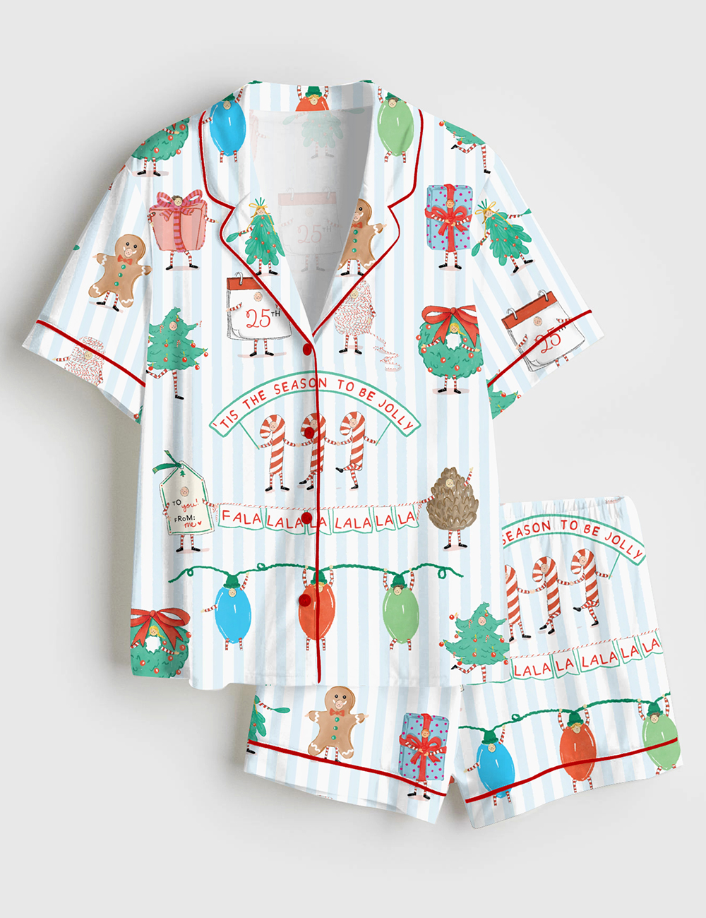 Womenâ€™s Tis The Season To Be Jolly Christmas Festive Holiday Jolly Season Short Sleeve Satin Pajama Set