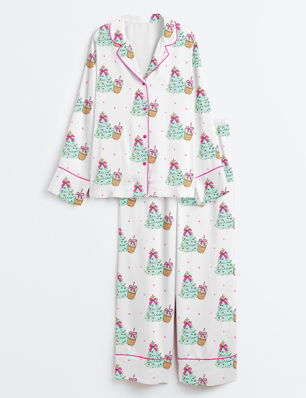 Women’s To Be Jolly & Caffeinated Christmas Long Sleeve Silky Satin Pajama Set