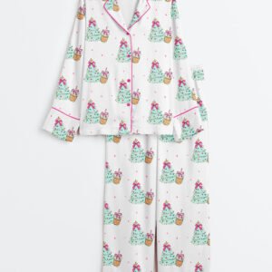 Women's To Be Jolly & Caffeinated Christmas Long Sleeve Silky Satin Pajama Set