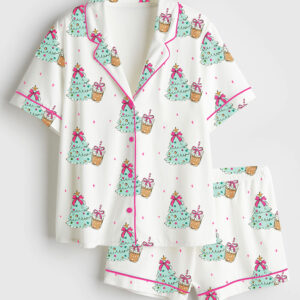 Women's To Be Jolly & Caffeinated Christmas Short Sleeve Silky Satin Pajama Set