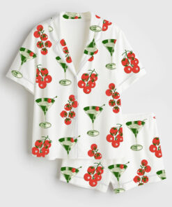 Women's Tomato Girl Summer Cocktail Tomato Short Sleeve Satin Pajama Set