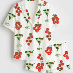 Women's Tomato Girl Summer Cocktail Tomato Short Sleeve Satin Pajamas Set