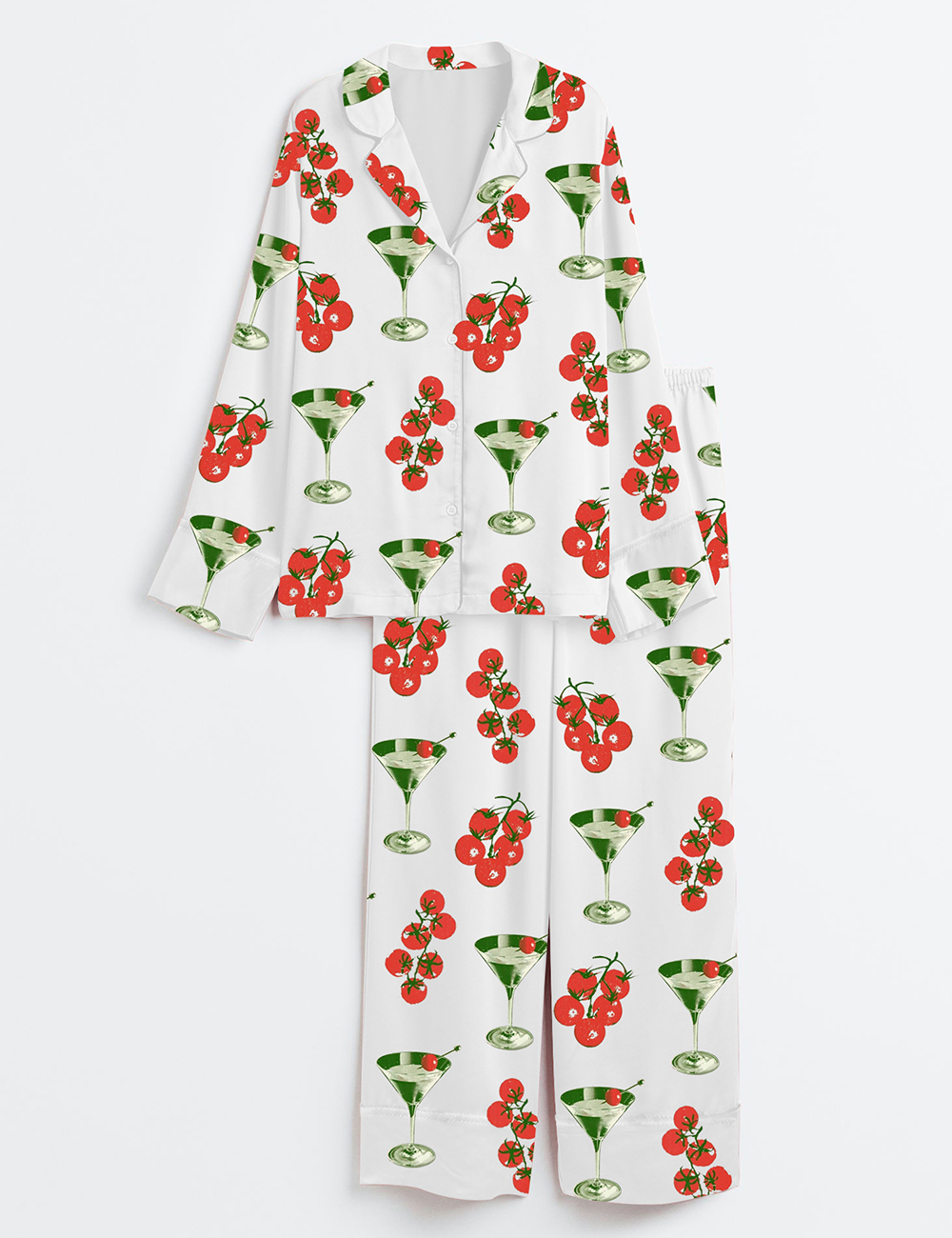 Womenâ€™s Tomato Girl Summer Tomato Cocktail Long Sleeve Satin Pajama Set