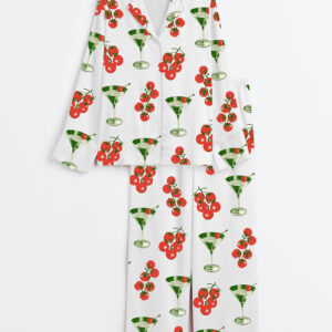 Women's Tomato Girl Summer Tomato Cocktail Long Sleeve Satin Pajamas Set