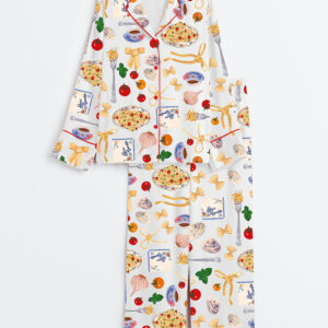 Women's Tomato Pasta Funny Food Long Sleeve Satin Pajama Set