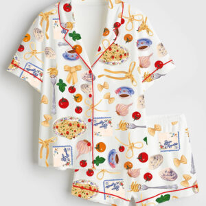 Women's Tomato Pasta Funny Food Short Sleeve Satin Pajama Set