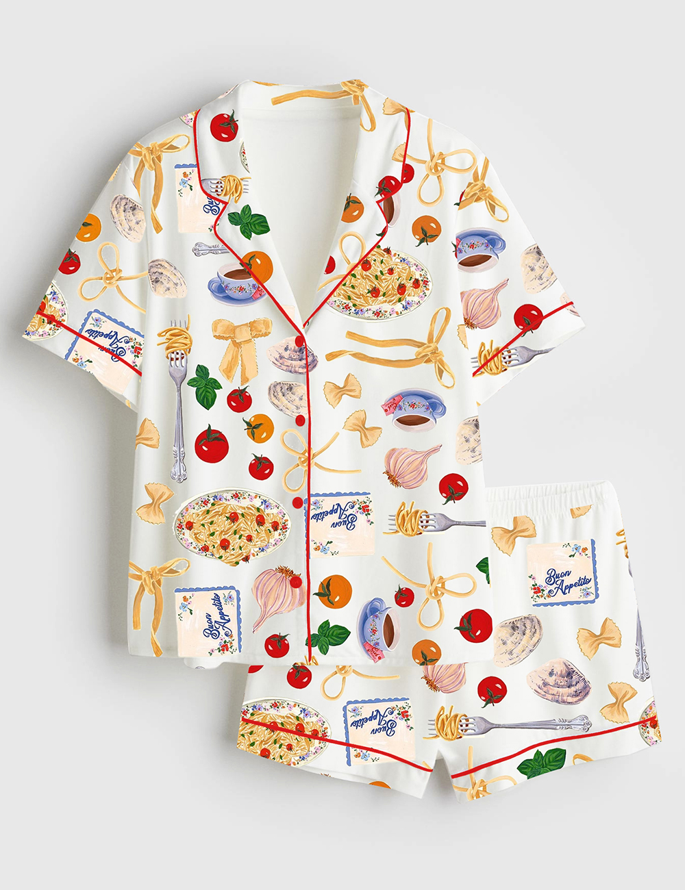 Womenâ€™s Tomato Pasta Funny Food Short Sleeve Satin Pajama Set