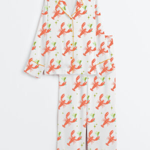 Women's Trendy Lobster And Dirty Martini Fisherman Aesthetic Vintage Coastal Long Sleeve Satin Pajamas Set