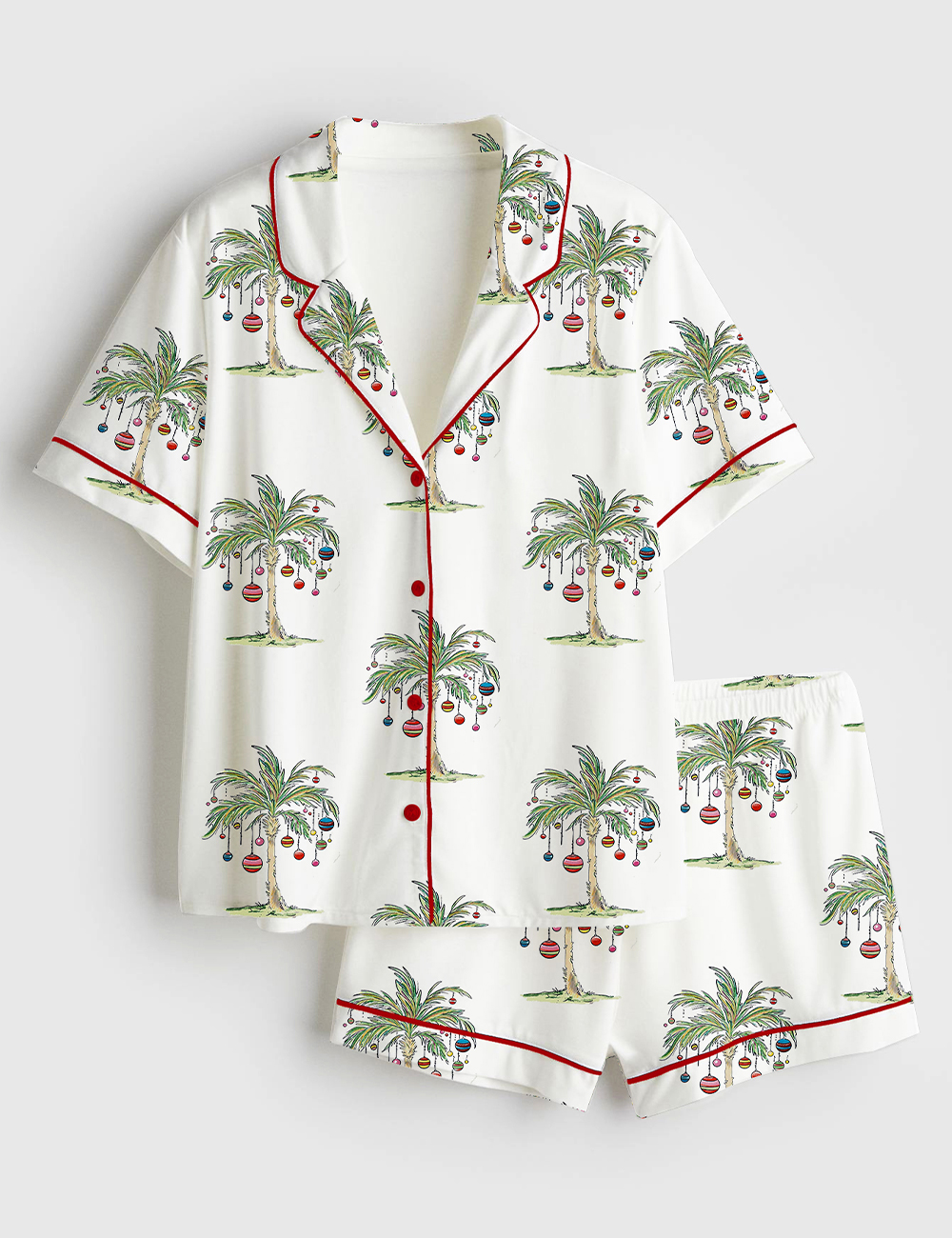 Women's Tropical Christmas Aloha Holiday Beach Santa In July Hawaiian Print Short Sleeve Satin Pajamas Set