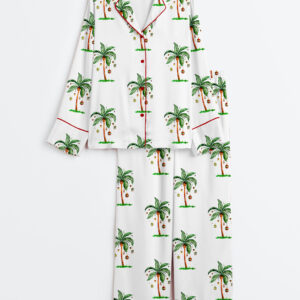 Women's Tropical Christmas On The Beach Hawaii Holiday Long Sleeve Satin Pajamas Set