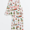 Women's Tropical Christmas Santa Hawaiian Aloha Holiday Long Sleeve Satin Family Pajama Set
