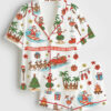 Womenâ€™s Tropical Christmas Santa Hawaiian Aloha Holiday Short Sleeve Satin Family Pajama Set