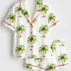Womenâ€™s Tropical Palm Christmas Tree Hawaii Holiday Short Sleeve Satin Pajama Set