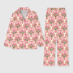 Women's Tulip Flower Long Sleeve Pocket Cotton Pajamas Set