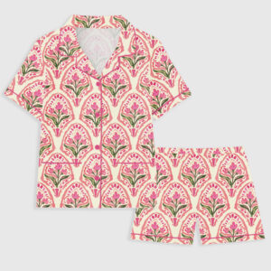 Women's Tulip Flower Short Sleeve Pocket Cotton Pajama Set