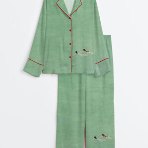 Women's Two Girls Swimming Long Sleeve Satin Pajama Set