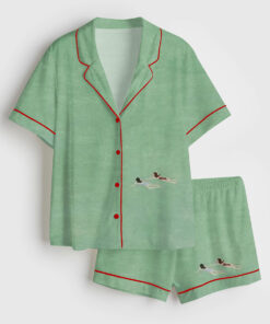 Women's Two Girls Swimming Short Sleeve Satin Pajama Set