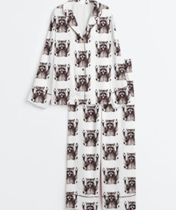 Women's Unhinged and Feral Racoon Long Sleeve Satin Pajamas Set