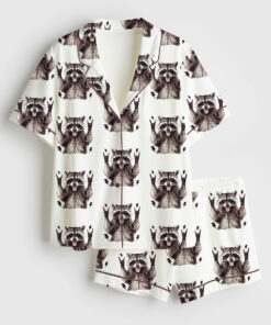 Women's Unhinged and Feral Racoon Short Sleeve Satin Pajama Set