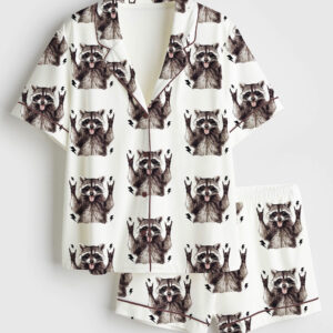 Women's Unhinged and Feral Racoon Short Sleeve Satin Pajama Set