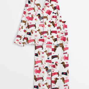Women's Valentine Dachshund Dog Long Sleeve Satin Pajama Set