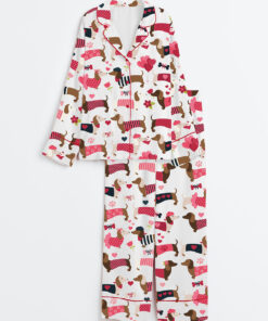 Women's Valentine Dachshund Dog Long Sleeve Satin Pajamas Set