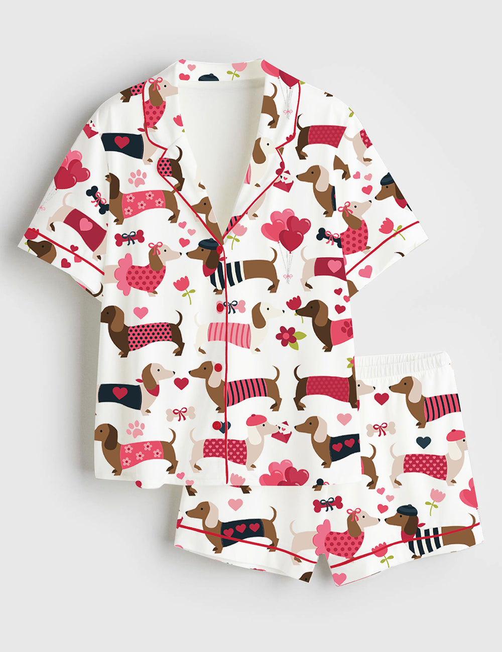 Women's Valentine Dachshund Dog Short Sleeve Satin Pajama Set
