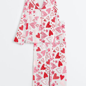 Women's Valentine Heart Long Sleeve Satin Pajama Set