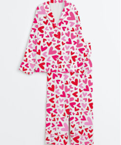 Women's Valentine Heart Long Sleeve Satin Pajamas Set