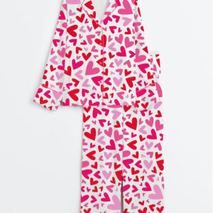 Women's Valentine Heart Long Sleeve Satin Pajamas Set