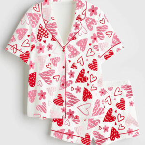 Women's Valentine Heart Short Sleeve Satin Pajama Set