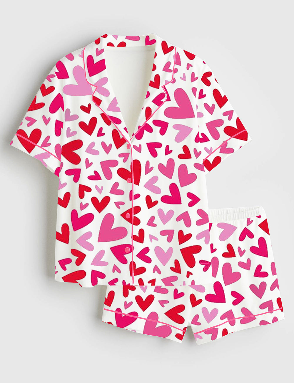 Women's Valentine Heart Short Sleeve Satin Pajama Set