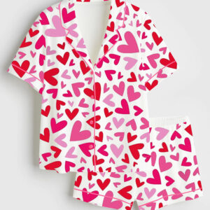 Women's Valentine Heart Short Sleeve Satin Pajama Set