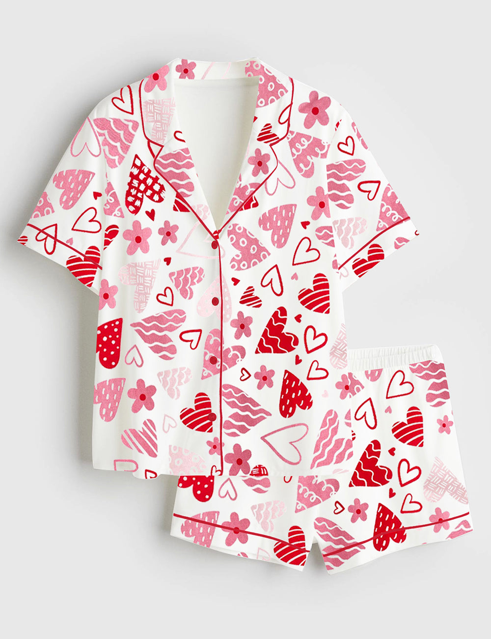Women's Valentine Heart Short Sleeve Satin Pajamas Set