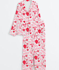 Women's Valentine's Day Art Long Sleeve Satin Pajamas Set