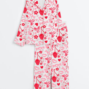 Women's Valentine's Day Art Long Sleeve Satin Pajamas Set
