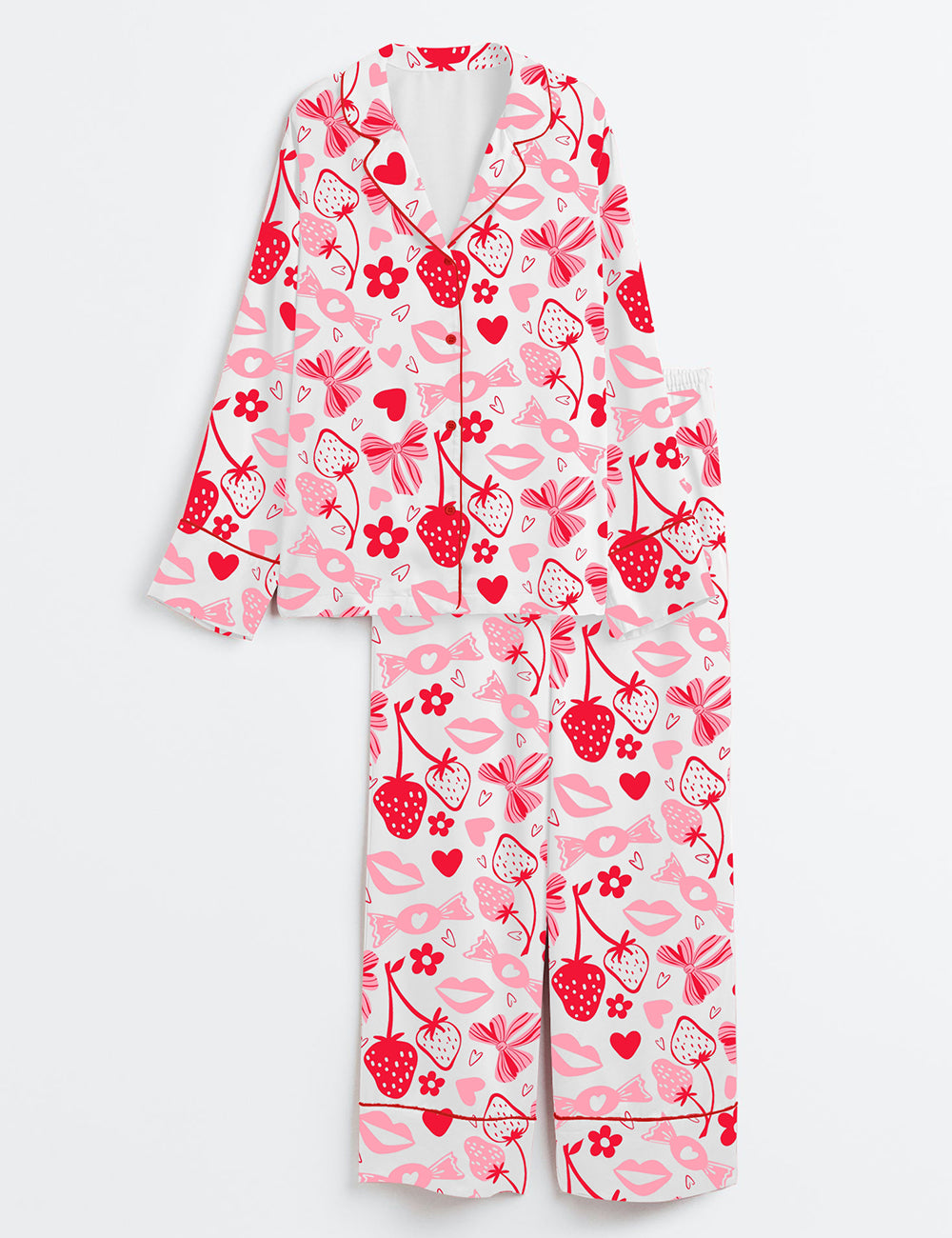 Women's Valentine's Day Art Long Sleeve Satin Pajamas Set