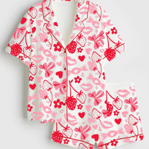 Women's Valentine's Day Art Short Sleeve Satin Pajama Set