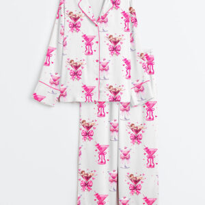 Women's Valentine's Day Cocktail Long Sleeve Satin Pajamas Set