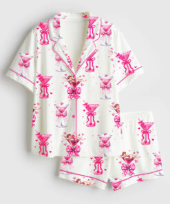 Women's Valentine's Day Cocktail Short Sleeve Satin Pajama Set