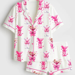 Women's Valentine's Day Cocktail Short Sleeve Satin Pajama Set