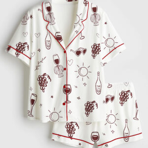 Womenâ€™s Vino Before Vows Bachelorette Wine Themed Bach Party Wine And Vows Wedding Party Print Short Sleeve Satin Pajama Set