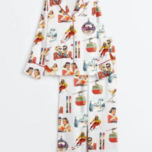 Women's Vintage AprÃ¨s Ski Christmas Long Sleeve Satin Pajama Set