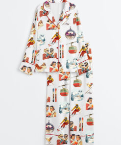 Women's Vintage AprÃƒÂ¨s Ski Christmas Long Sleeve Satin Pajamas Set