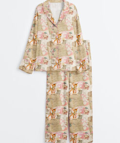 Women's Vintage Christmas Collage Long Sleeve Satin Pajama Set