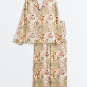 Women's Vintage Christmas Collage Long Sleeve Satin Pajama Set