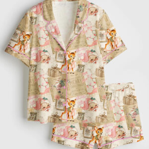Women's Vintage Christmas Collage Short Sleeve Satin Pajama Set